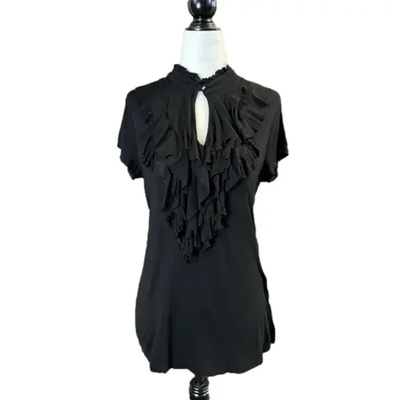 Women's Black Ruffle Front Vintage Forever 21 Shirt Size Small - Picture 2 of 5